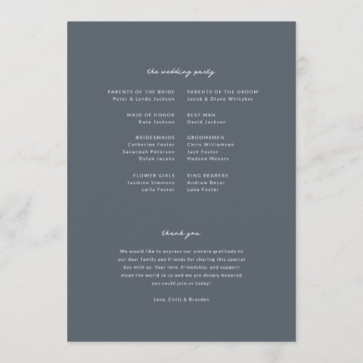 Dusty Blue Fleur sauvage Wedding Programme (Dos)
