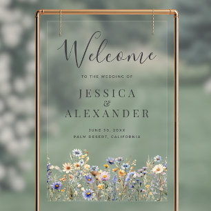 Dusty Blue Fleurs sauvages 24x36 Mariage Bienvenue