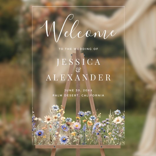 Dusty Blue Fleurs sauvages 24x36 Mariage Bienvenue