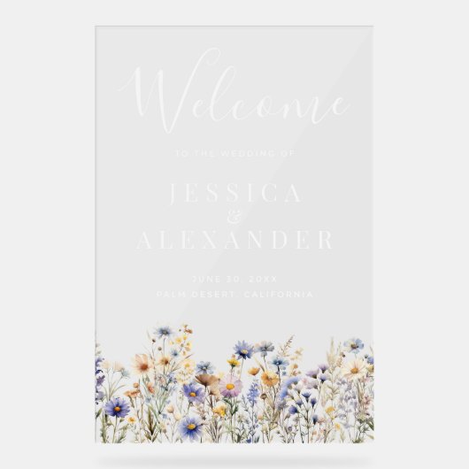 Dusty Blue Fleurs sauvages 24x36 Mariage Bienvenue (Recto)