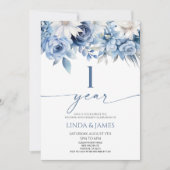 Dusty Blue Floral 1st Wedding Anniversary Kaart (Voorkant)