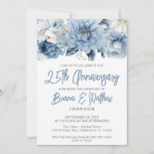 Dusty Blue Floral 25e bruiloft Jubileum Kaart (Voorkant)