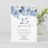 Dusty Blue Floral 25th Wedding Anniversary Kaart (Staand voorkant)