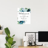 Dusty Blue Floral 2 Welcome Versie 2 Poster (Thuiskantoor)