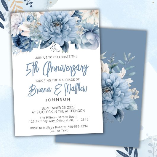 Dusty Blue Floral 5e bruiloft Jubileum Kaart
