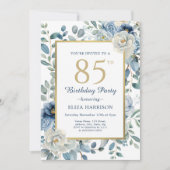 Dusty Blue Floral 85th Birthday Kaart (Voorkant)
