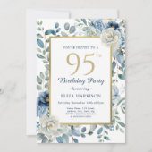 Dusty Blue Floral 95th Birthday Kaart (Voorkant)
