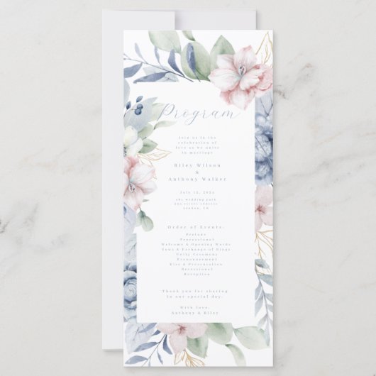 Dusty Blue Floral and Greenery Wedding Programme (Devant)