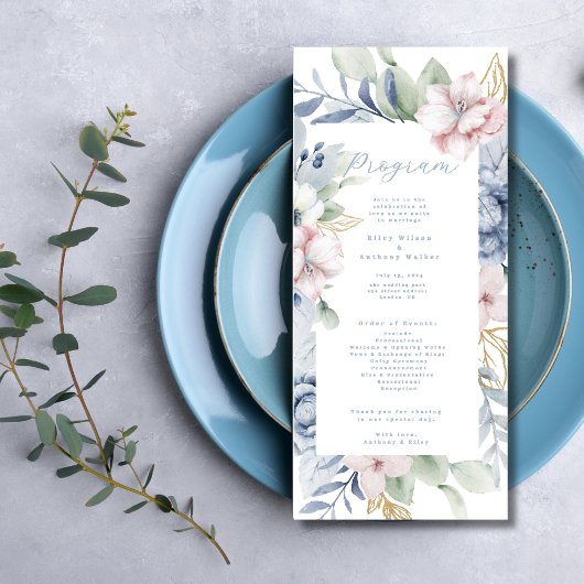 Dusty Blue Floral and Greenery Wedding Programme