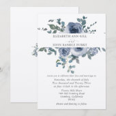 Dusty Blue Floral and Grey Wedding Invitation (Devant / Derrière)