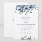 Dusty Blue Floral and Grey Wedding Invitation (Devant / Derrière)