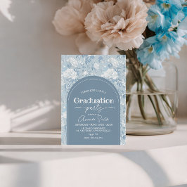 Dusty Blue Floral Arch Graduation Invite Kaart