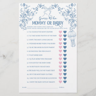 Dusty Blue Floral Baby Mom of Dad Game