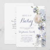 Dusty Blue Floral Baby shower Boy Invitation (Devant / Derrière)