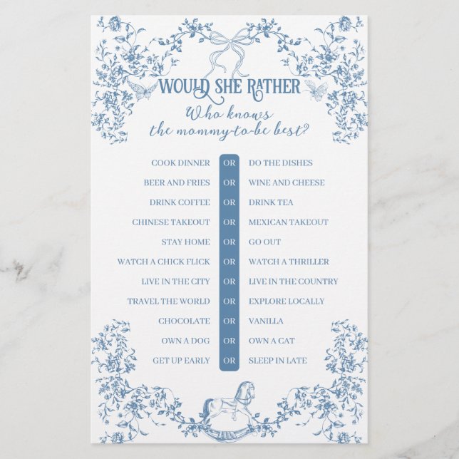 Dusty Blue  Floral Baby shower Game (Voorkant)