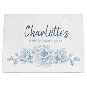 Dusty Blue Floral Baby shower Grand sac cadeau (Devant)