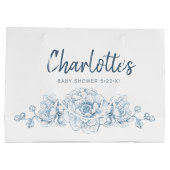 Dusty Blue Floral Baby shower Grand sac cadeau (Dos)