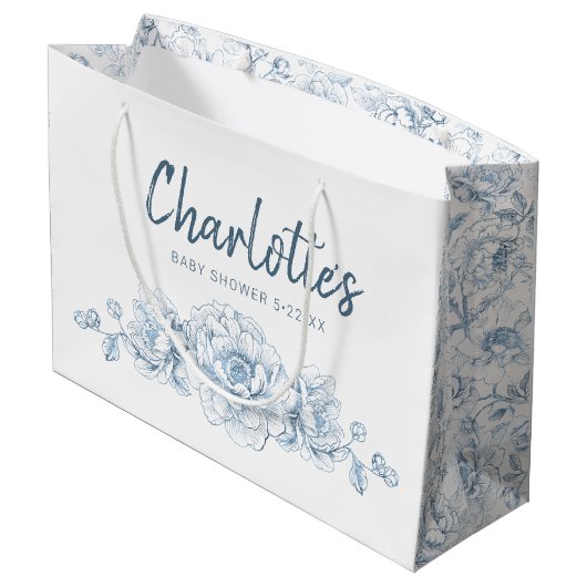 Dusty Blue Floral Baby shower Grand sac cadeau (Dos Angle)