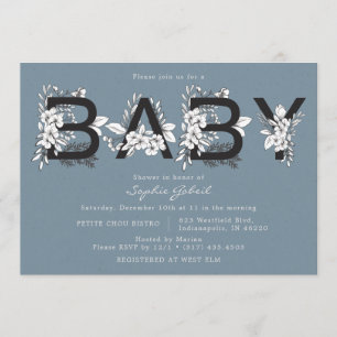 Dusty Blue Floral Baby shower Invitation Kaart