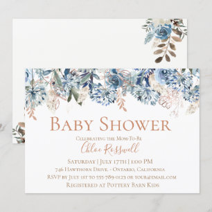Dusty Blue Floral Baby shower Invitation Kaart