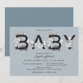 Dusty Blue Floral Baby shower Kaart (Voorkant / Achterkant)