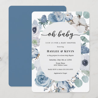 Dusty Blue Floral = Baby shower uitnodiging