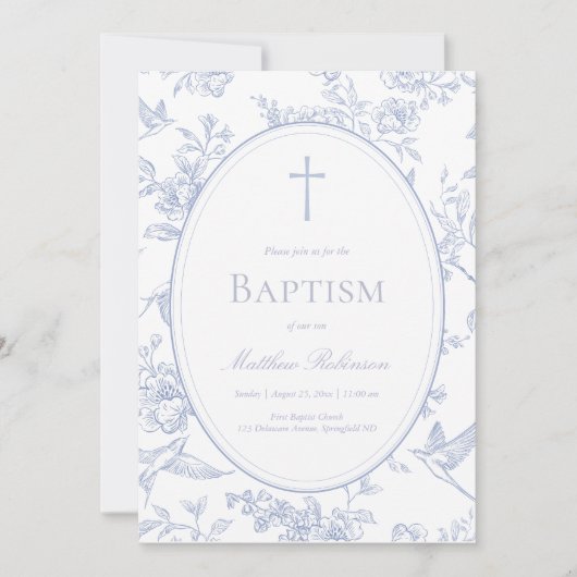 Dusty Blue Floral Baptism Kaart (Voorkant)