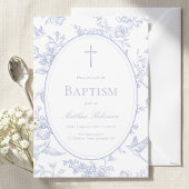 Dusty Blue Floral Baptism Kaart