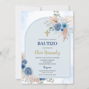 Dusty Blue Floral Bautizo Espagne Invitation