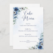 Dusty Blue Floral Bewerkbare Trouwtaart Menu Sign (Voorkant / Achterkant)