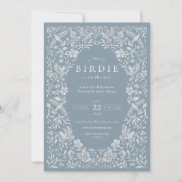 Dusty Blue Floral Birdie Baby shower Invitation Kaart