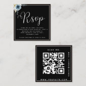 Dusty Blue Floral Black White Weddenschap RSVP QR  Informatiekaartje (Voorkant / Achterkant)