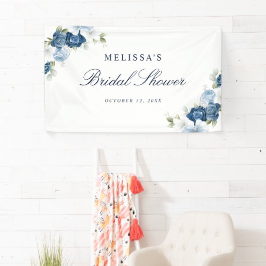Dusty Blue Floral Bloom Script Vrijgezellenfeest Spandoek (Insitu)