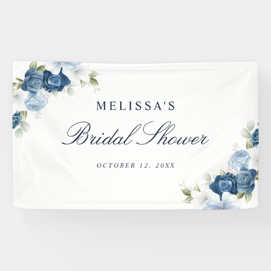 Dusty Blue Floral Bloom Script Vrijgezellenfeest Spandoek (Horizontaal)