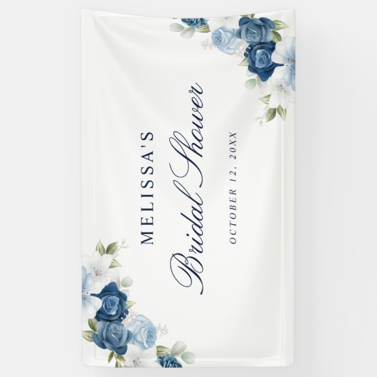 Dusty Blue Floral Bloom Script Vrijgezellenfeest Spandoek (Verticaal)