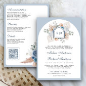 Dusty Blue Floral Boho Pampas QR Code Bruiloft Kaart
