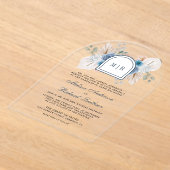 Dusty Blue Floral Boho Pampas Wedding Acryl Uitnodigingen (Laagn)