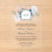 Dusty Blue Floral Boho Pampas Wedding Acryl Uitnodigingen (Voorkant)