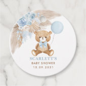 Dusty Blue Floral Boho Teddy Bear Baby shower Bedankjes Labels (Voorkant)