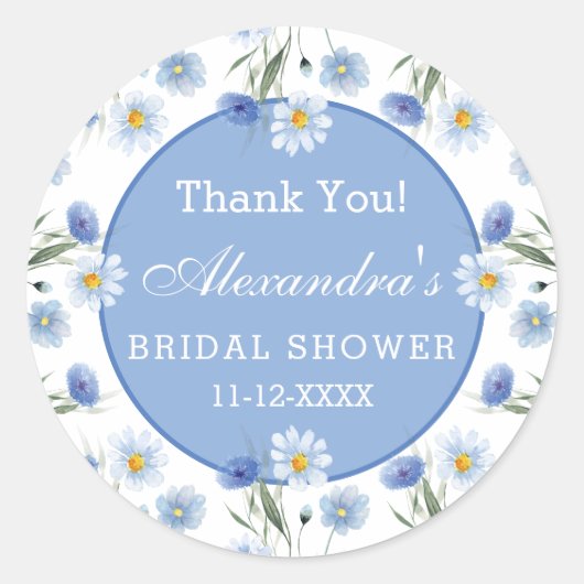 Dusty Blue Floral Boho Vrijgezellenfeest Dank u Ronde Sticker (Voorkant)