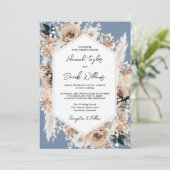 Dusty Blue Floral Boho Wedding QR Code RSVP Kaart (Staand voorkant)