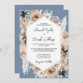 Dusty Blue Floral Boho Wedding QR Code RSVP Kaart (Voorkant / Achterkant)