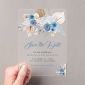 Dusty Blue Floral Boho Wedding Save the Date Acryl Uitnodigingen (Insitu (Draagbaar))