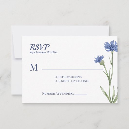 Dusty Blue Floral Bold Stijlvolle QR Code RSVP kaa (Voorkant)