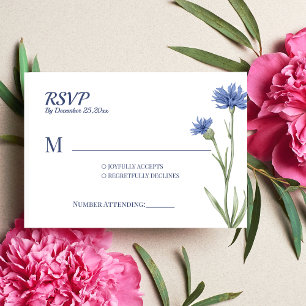 Dusty Blue Floral Bold Stylish QR Code carte RSVP