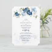 Dusty Blue Floral Botanical Script Weddenschap Kaart (Staand voorkant)