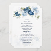 Dusty Blue Floral Botanical Script Weddenschap Kaart (Voorkant / Achterkant)