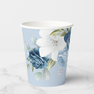 Dusty Blue Floral Botanical Vrijgezellenfeest Papieren Bekers