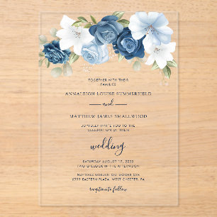Dusty Blue Floral Botanical Wedding Acryl Uitnodigingen