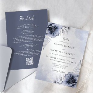 Dusty Blue Floral Botanical Wedding Kaart